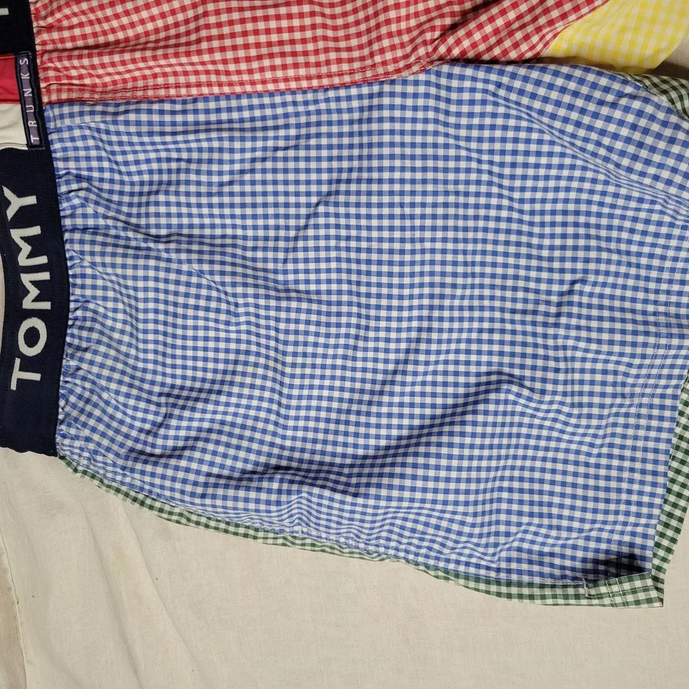Tommy Hilfiger Mens Multi Color Gingham swim Trunks Logo Waistband